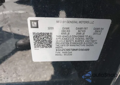 2021 Chevrolet Malibu Fwd 1Fl from USA, damaged, VIN 1G1ZC5ST8MF056489
